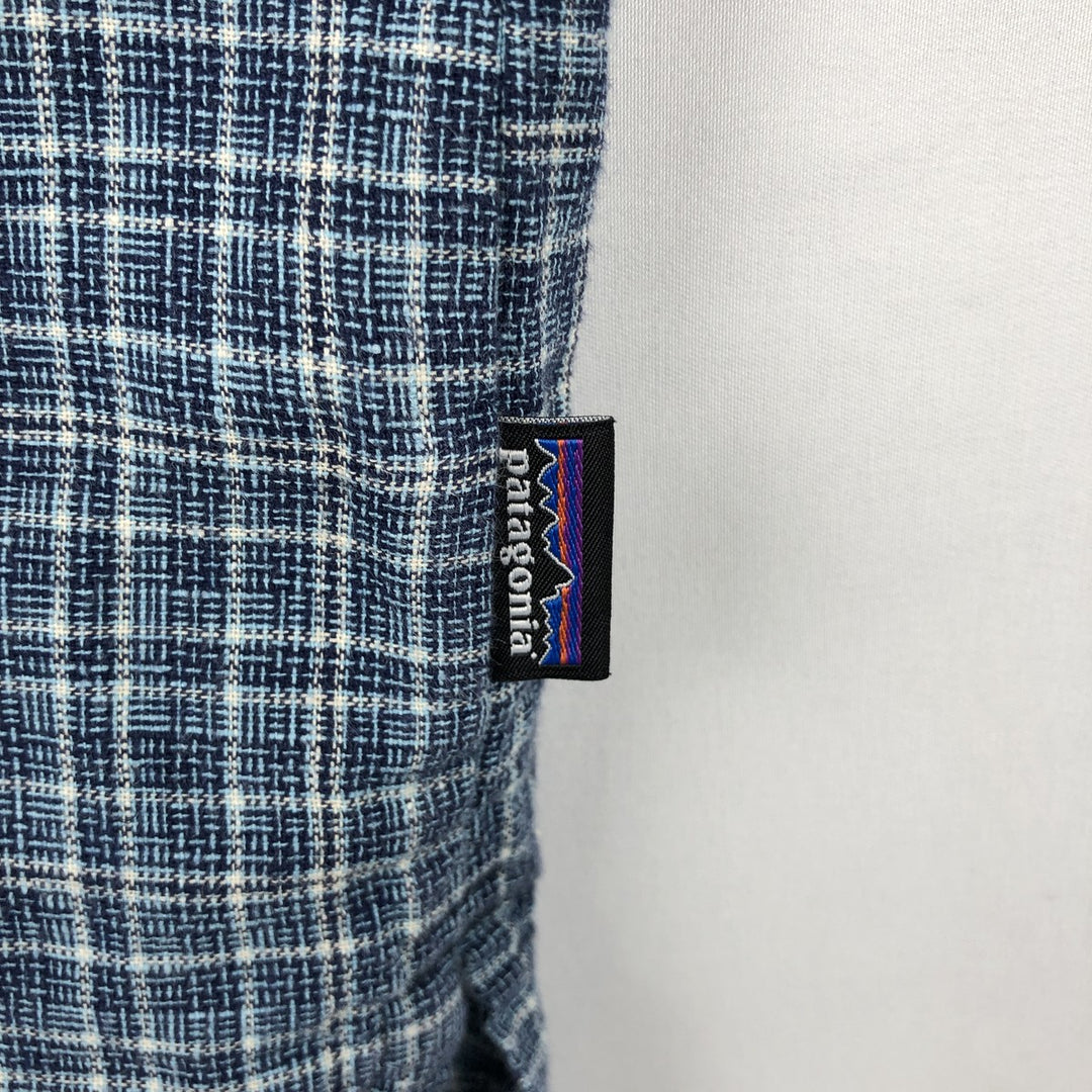 Patagonia Backstep Shirt 53139SP18 Check Pattern Short Sleeve Cotton x Hemp Box Shirt Men's Size M Hemp navy blue type Vintage Second Hand