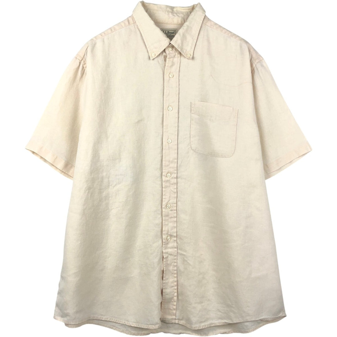 90s-00'S L.L.Bean Short-Sleeve Linen Button-Down Shirt, Men's Size XL (Equivalent), Vintage linen ivory Vintage Second Hand