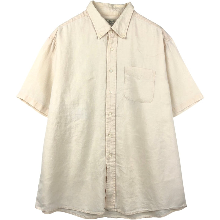 90s-00'S L.L.Bean Short-Sleeve Linen Button-Down Shirt, Men's Size XL (Equivalent), Vintage linen ivory Vintage Second Hand
