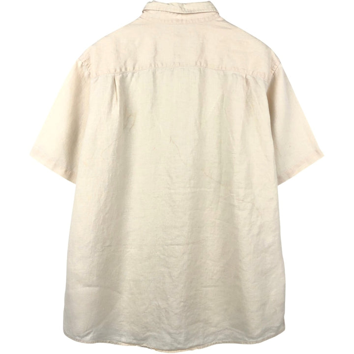 90s-00'S L.L.Bean Short-Sleeve Linen Button-Down Shirt, Men's Size XL (Equivalent), Vintage linen ivory Vintage Second Hand