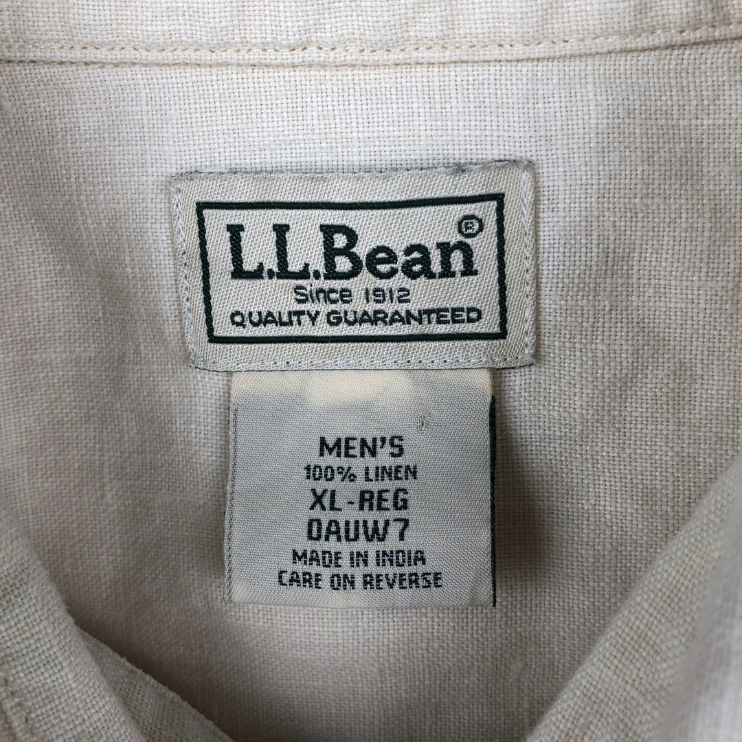 90s-00'S L.L.Bean Short-Sleeve Linen Button-Down Shirt, Men's Size XL (Equivalent), Vintage linen ivory Vintage Second Hand