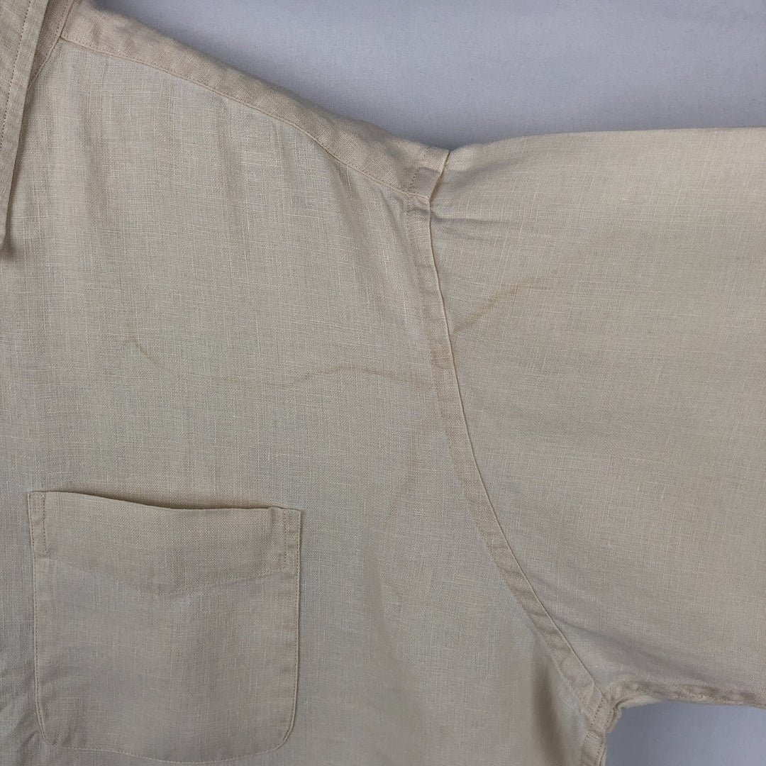 90s-00'S L.L.Bean Short-Sleeve Linen Button-Down Shirt, Men's Size XL (Equivalent), Vintage linen ivory Vintage Second Hand
