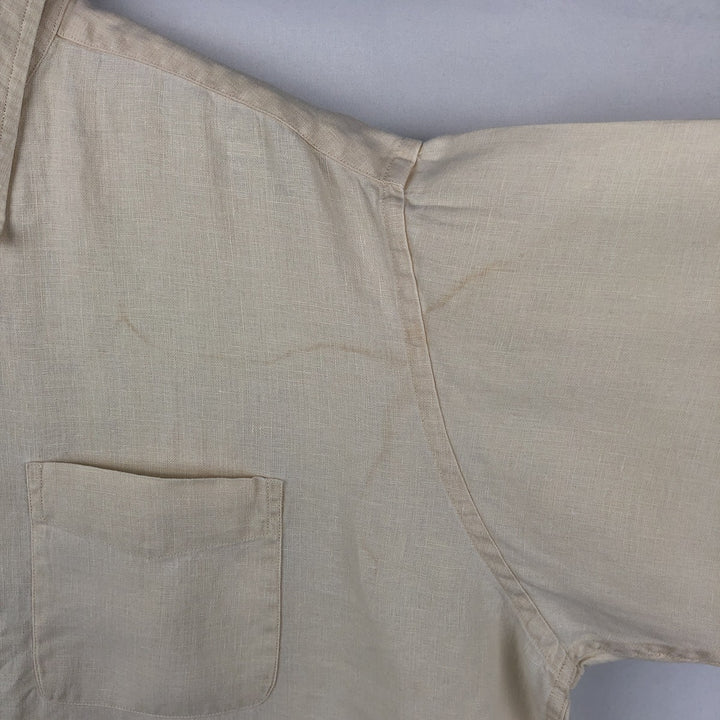 90s-00'S L.L.Bean Short-Sleeve Linen Button-Down Shirt, Men's Size XL (Equivalent), Vintage linen ivory Vintage Second Hand