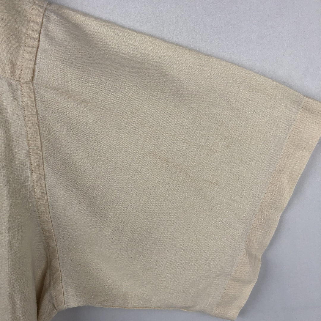 90s-00'S L.L.Bean Short-Sleeve Linen Button-Down Shirt, Men's Size XL (Equivalent), Vintage linen ivory Vintage Second Hand