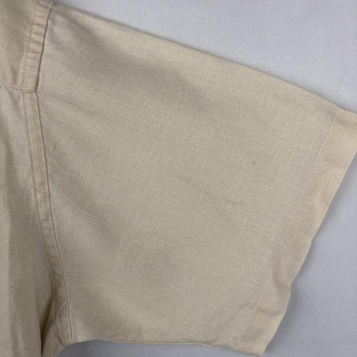 90s-00'S L.L.Bean Short-Sleeve Linen Button-Down Shirt, Men's Size XL (Equivalent), Vintage linen ivory Vintage Second Hand