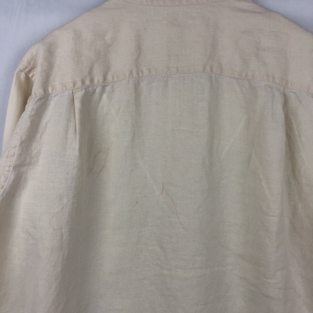 90s-00'S L.L.Bean Short-Sleeve Linen Button-Down Shirt, Men's Size XL (Equivalent), Vintage linen ivory Vintage Second Hand