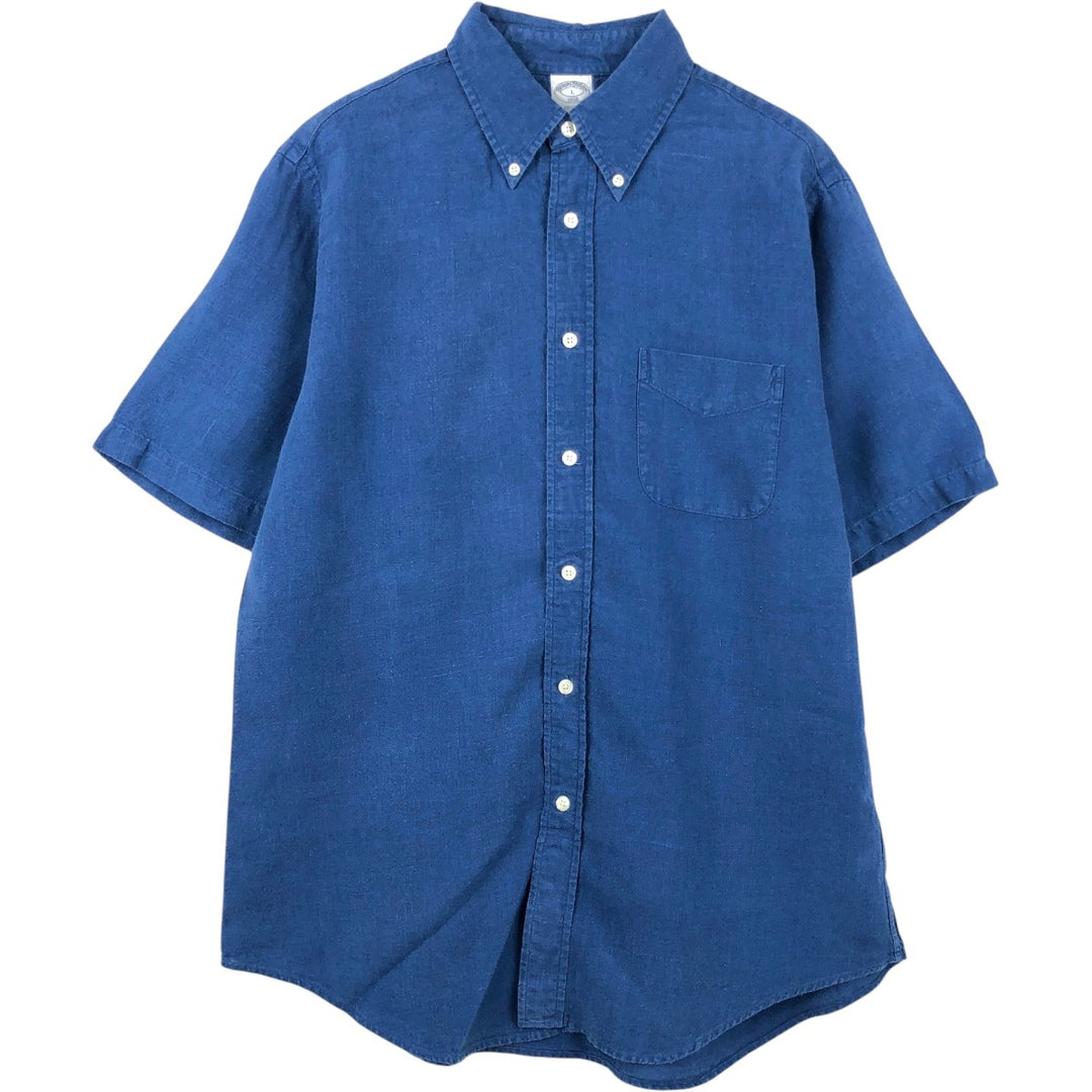 Brooks Brothers 1818 short sleeve linen button-down shirt, men's size L linen navy blue type Vintage Second Hand