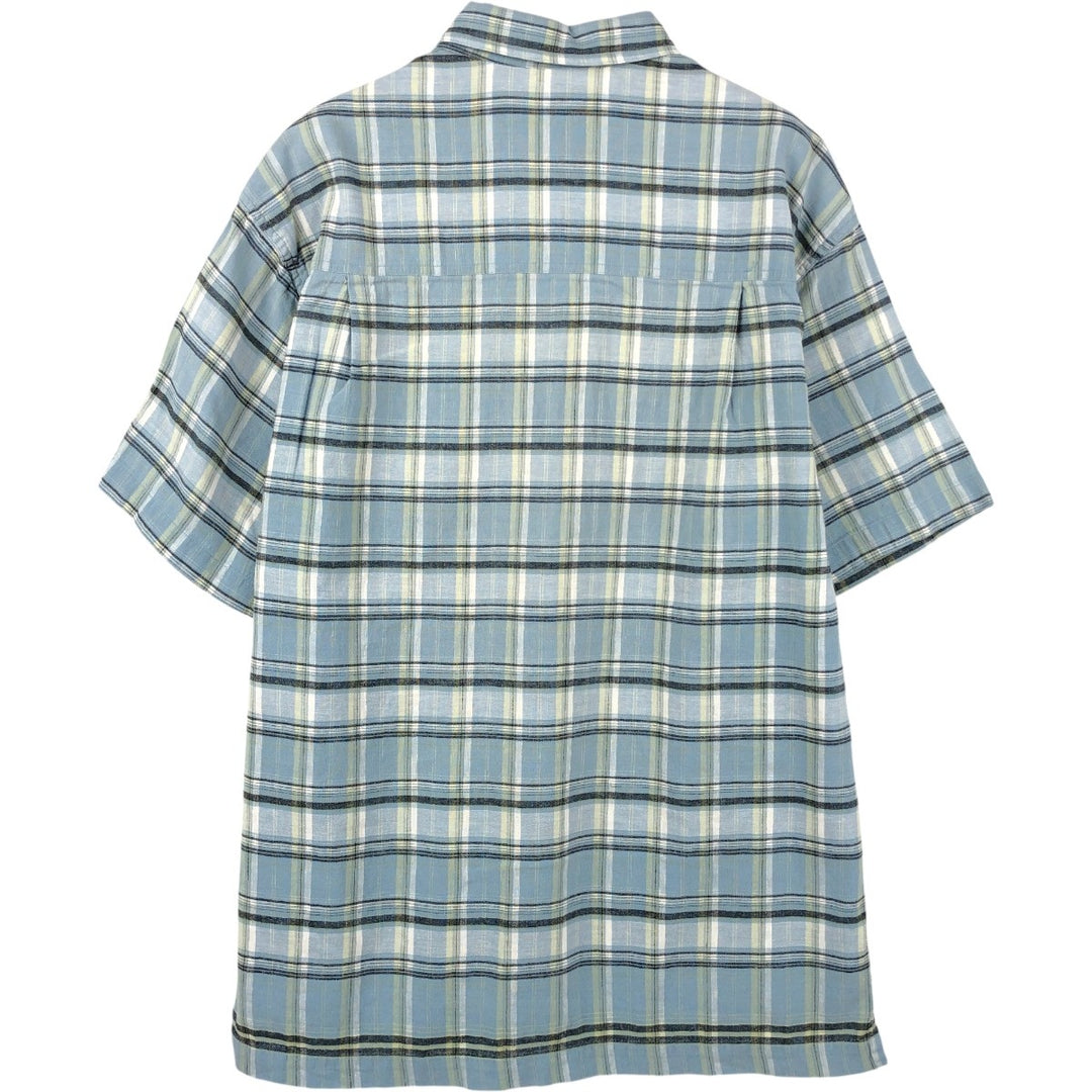 Ralph Lauren Chaps, Check Pattern, Button-Down, Short-Sleeve, Hemp Shirt, Boxy Shirt, Men's Size M (approx.) Hemp Blue type light blue Vintage Second Hand