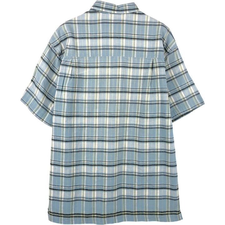Ralph Lauren Chaps, Check Pattern, Button-Down, Short-Sleeve, Hemp Shirt, Boxy Shirt, Men's Size M (approx.) Hemp Blue type light blue Vintage Second Hand