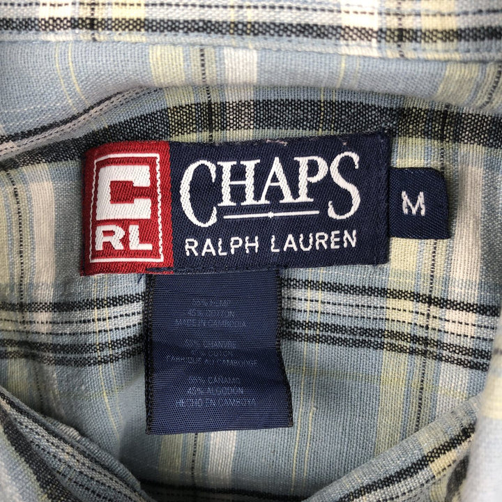 Ralph Lauren Chaps, Check Pattern, Button-Down, Short-Sleeve, Hemp Shirt, Boxy Shirt, Men's Size M (approx.) Hemp Blue type light blue Vintage Second Hand