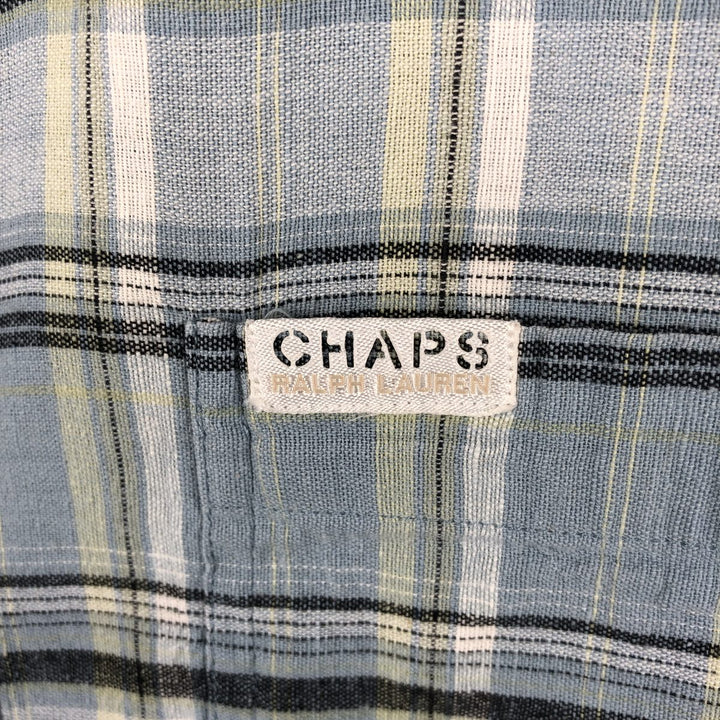 Ralph Lauren Chaps, Check Pattern, Button-Down, Short-Sleeve, Hemp Shirt, Boxy Shirt, Men's Size M (approx.) Hemp Blue type light blue Vintage Second Hand