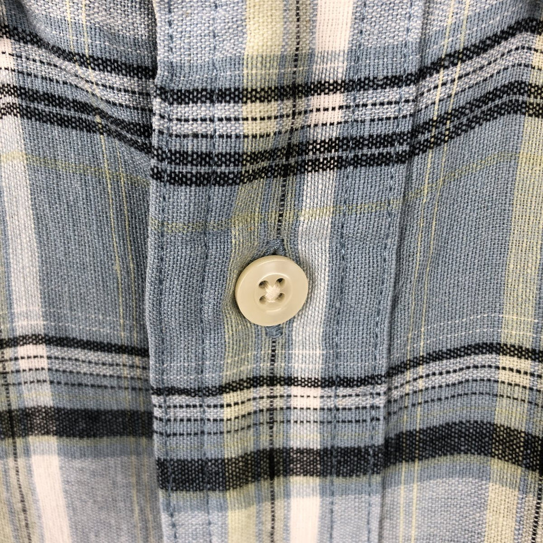 Ralph Lauren Chaps, Check Pattern, Button-Down, Short-Sleeve, Hemp Shirt, Boxy Shirt, Men's Size M (approx.) Hemp Blue type light blue Vintage Second Hand