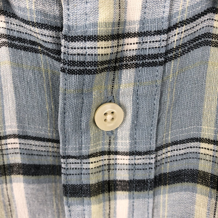 Ralph Lauren Chaps, Check Pattern, Button-Down, Short-Sleeve, Hemp Shirt, Boxy Shirt, Men's Size M (approx.) Hemp Blue type light blue Vintage Second Hand