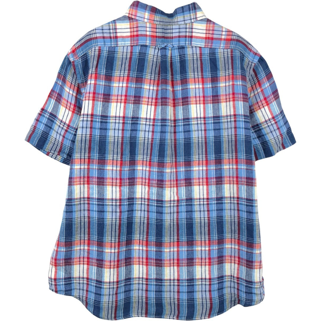 Ralph Lauren Check Pattern Short Sleeve Linen Button Down Shirt Men's Size L linen Blue type light blue Vintage Second Hand