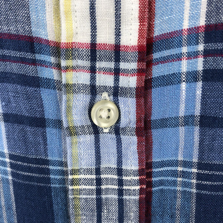 Ralph Lauren Check Pattern Short Sleeve Linen Button Down Shirt Men's Size L linen Blue type light blue Vintage Second Hand
