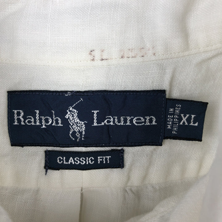 Ralph Lauren Classic Fit Short Sleeve Linen Button Down Shirt Men's XL linen white type Vintage Second Hand