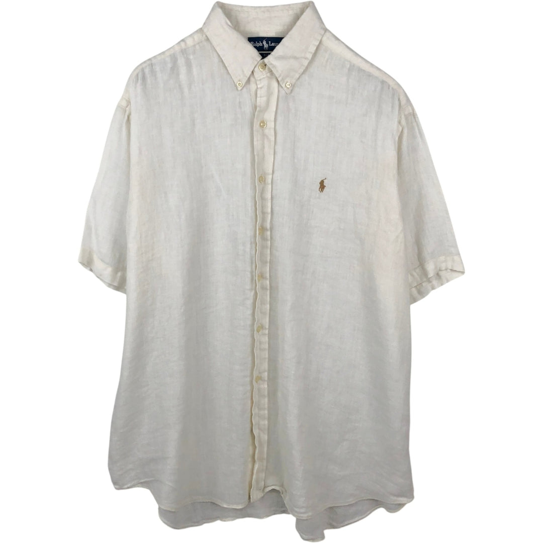 Ralph Lauren BLAKE Short-Sleeve Linen Button-Down Shirt, Men's Size XL (approx.) linen white type Vintage Second Hand