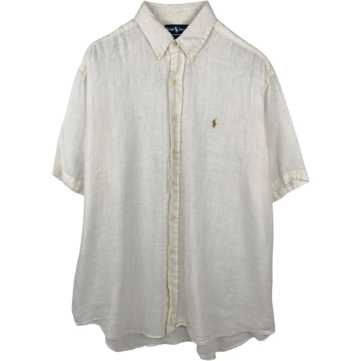 Ralph Lauren BLAKE Short-Sleeve Linen Button-Down Shirt, Men's Size XL (approx.) linen white type Vintage Second Hand