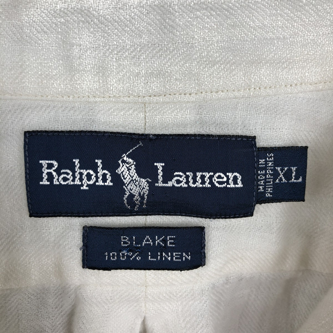 Ralph Lauren BLAKE Short-Sleeve Linen Button-Down Shirt, Men's Size XL (approx.) linen white type Vintage Second Hand