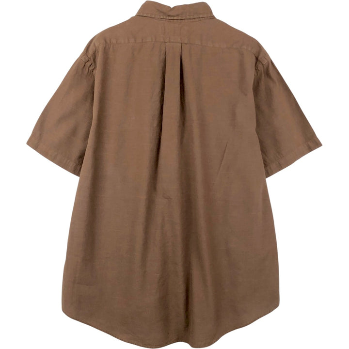 Ralph Lauren CUSTOM FIT Short-Sleeve Cotton x Linen Button-Down Shirt, Men's Size XL (approx.) linen brown type Vintage Second Hand