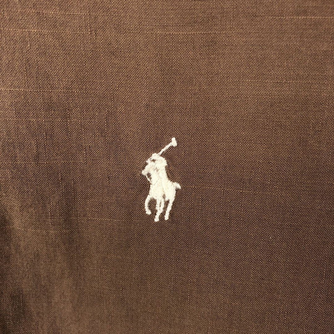Ralph Lauren CUSTOM FIT Short-Sleeve Cotton x Linen Button-Down Shirt, Men's Size XL (approx.) linen brown type Vintage Second Hand