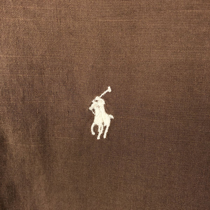Ralph Lauren CUSTOM FIT Short-Sleeve Cotton x Linen Button-Down Shirt, Men's Size XL (approx.) linen brown type Vintage Second Hand