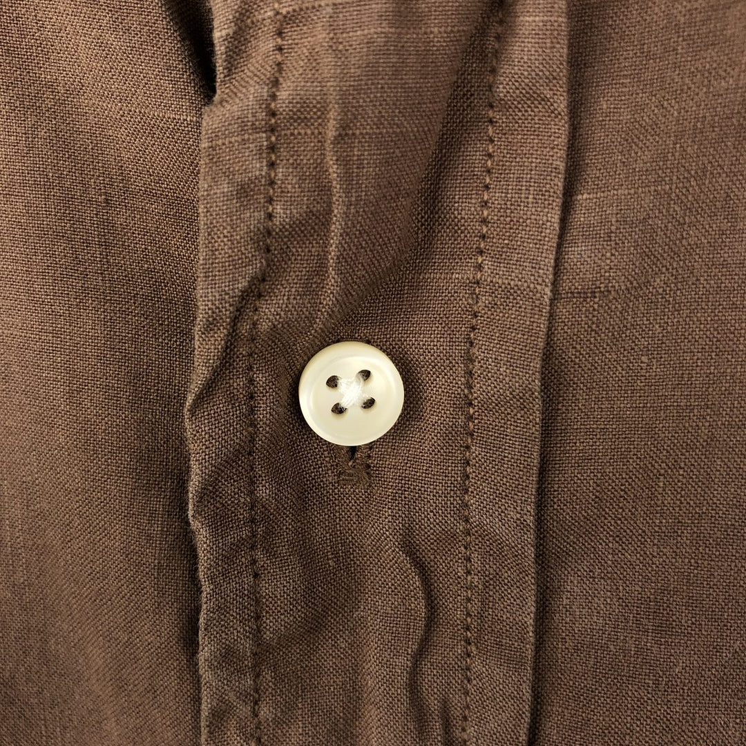 Ralph Lauren CUSTOM FIT Short-Sleeve Cotton x Linen Button-Down Shirt, Men's Size XL (approx.) linen brown type Vintage Second Hand