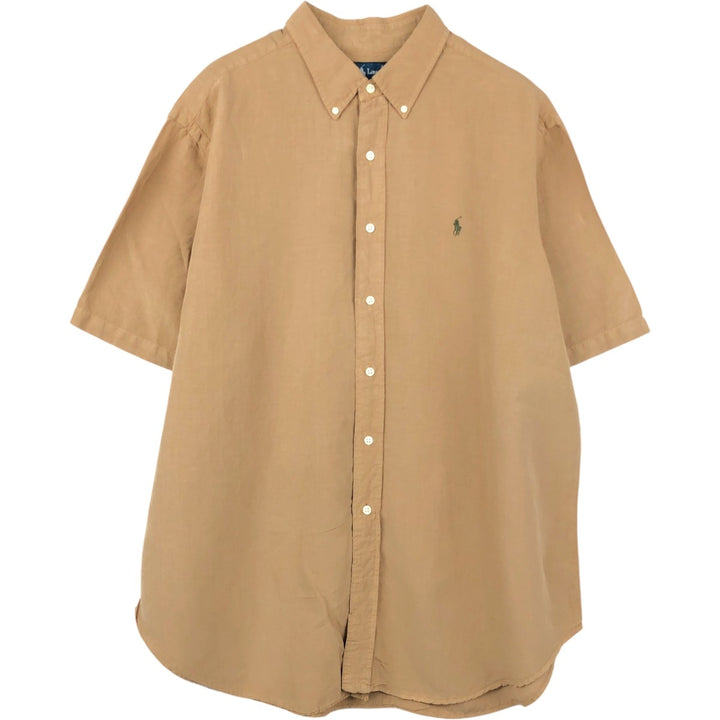 Ralph Lauren CLASSIC FIT Short-Sleeve Linen Button-Down Shirt, Men's Size XXL (approx.) linen beige type brown Vintage Second Hand