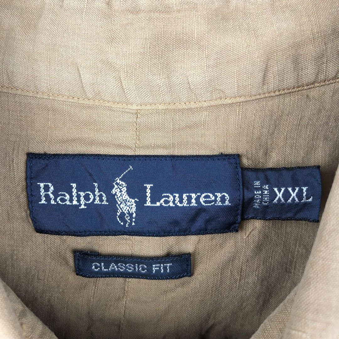 Ralph Lauren CLASSIC FIT Short-Sleeve Linen Button-Down Shirt, Men's Size XXL (approx.) linen beige type brown Vintage Second Hand