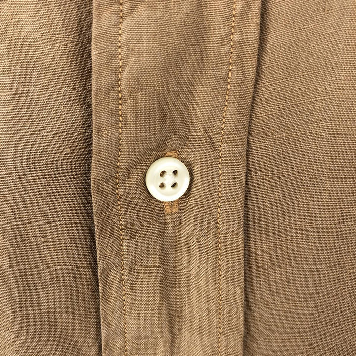 Ralph Lauren CLASSIC FIT Short-Sleeve Linen Button-Down Shirt, Men's Size XXL (approx.) linen beige type brown Vintage Second Hand