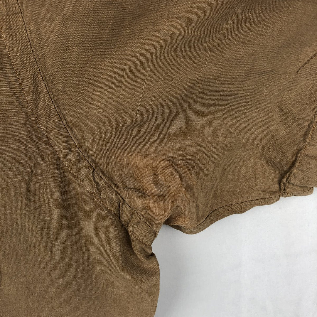 Ralph Lauren CLASSIC FIT Short-Sleeve Linen Button-Down Shirt, Men's Size XXL (approx.) linen beige type brown Vintage Second Hand