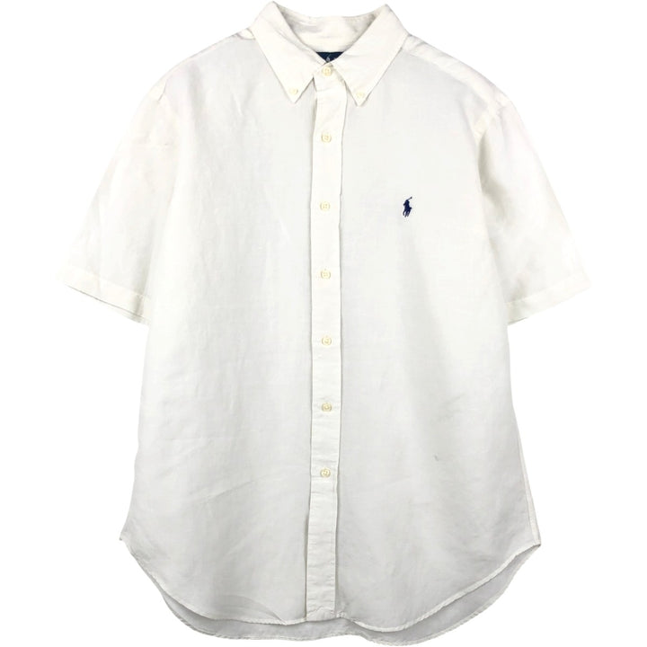 Ralph Lauren Classic Fit Short Sleeve Linen Button Down Shirt Men's Size L linen white type Vintage Second Hand