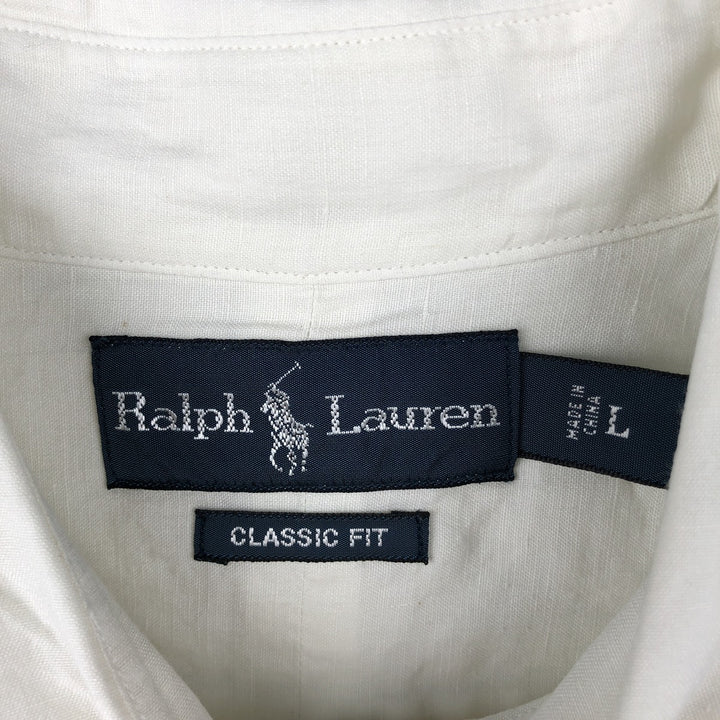 Ralph Lauren Classic Fit Short Sleeve Linen Button Down Shirt Men's Size L linen white type Vintage Second Hand