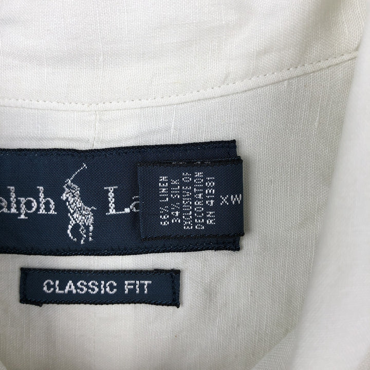 Ralph Lauren Classic Fit Short Sleeve Linen Button Down Shirt Men's Size L linen white type Vintage Second Hand