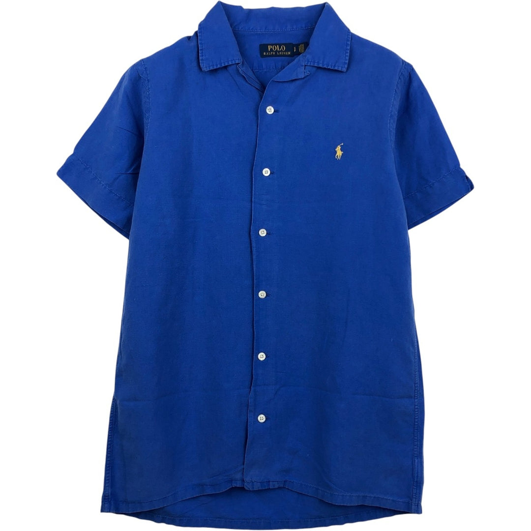 Ralph Lauren POLO RALPH LAUREN Short-Sleeve Open-Collar Linen Shirt, Boxy Fit, Men's Size S (approx.) linen blue type Vintage Second Hand
