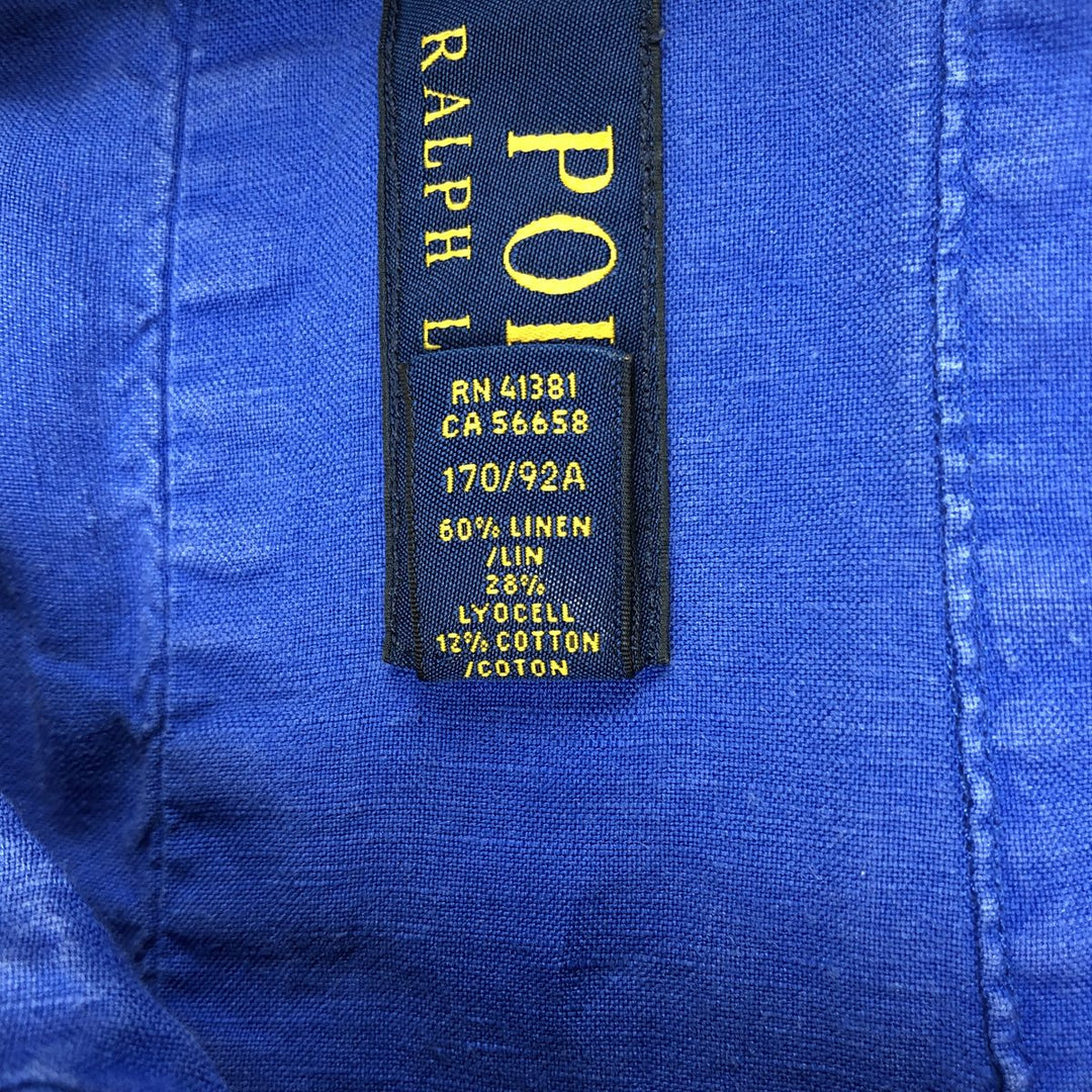Ralph Lauren POLO RALPH LAUREN Short-Sleeve Open-Collar Linen Shirt, Boxy Fit, Men's Size S (approx.) linen blue type Vintage Second Hand