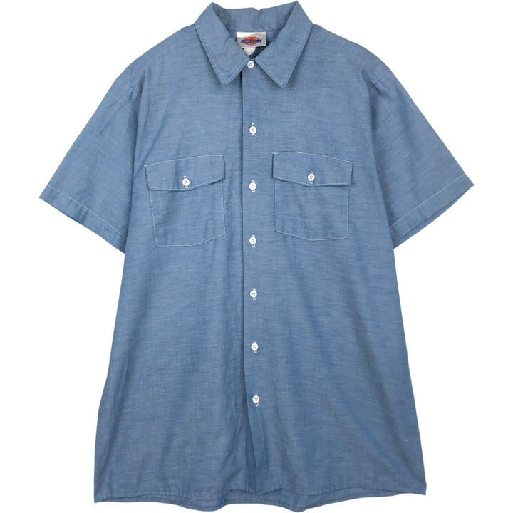 90'S Vintage Dickies Short Sleeve Work Shirt, Boxy, Made in USA, Men's Size L polyester blue type Vintage Second Hand