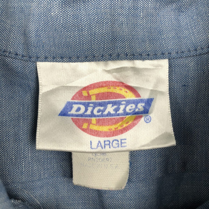 90'S Vintage Dickies Short Sleeve Work Shirt, Boxy, Made in USA, Men's Size L polyester blue type Vintage Second Hand