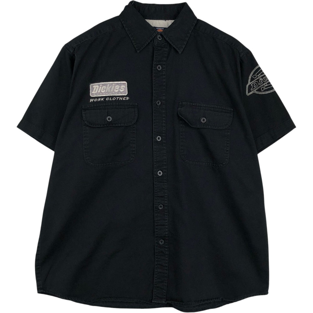 Dickies Short Sleeve Work Shirt Box Shirt Men's L Size cotton black type Vintage Second Hand