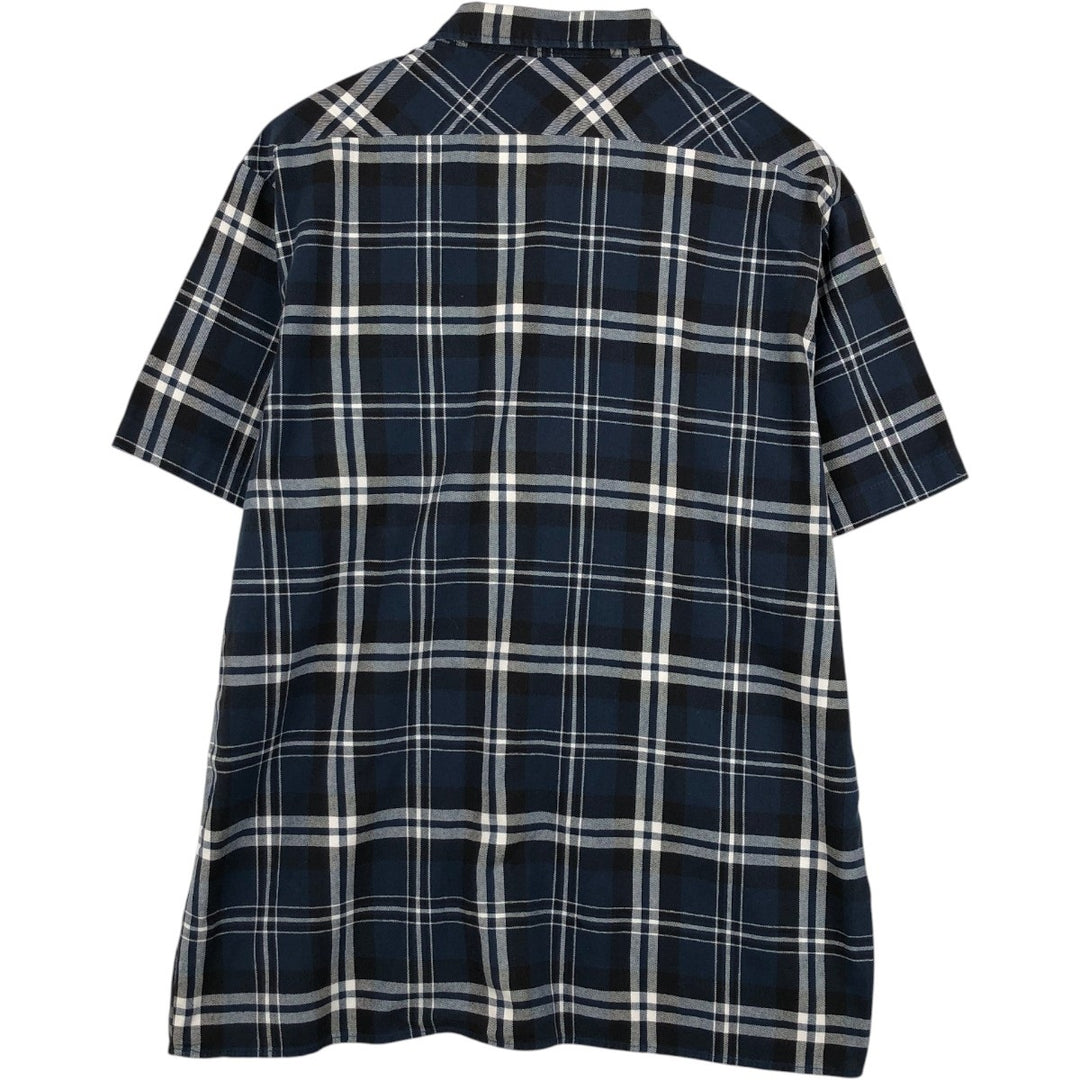 Dickies Check Pattern Short Sleeve Work Shirt Box Shirt Men's XL cotton navy blue type Vintage Second Hand