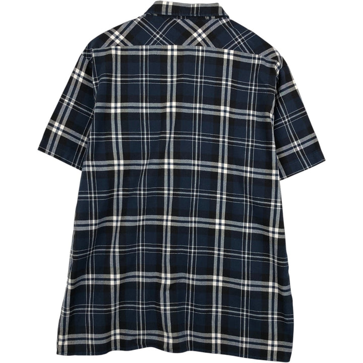 Dickies Check Pattern Short Sleeve Work Shirt Box Shirt Men's XL cotton navy blue type Vintage Second Hand