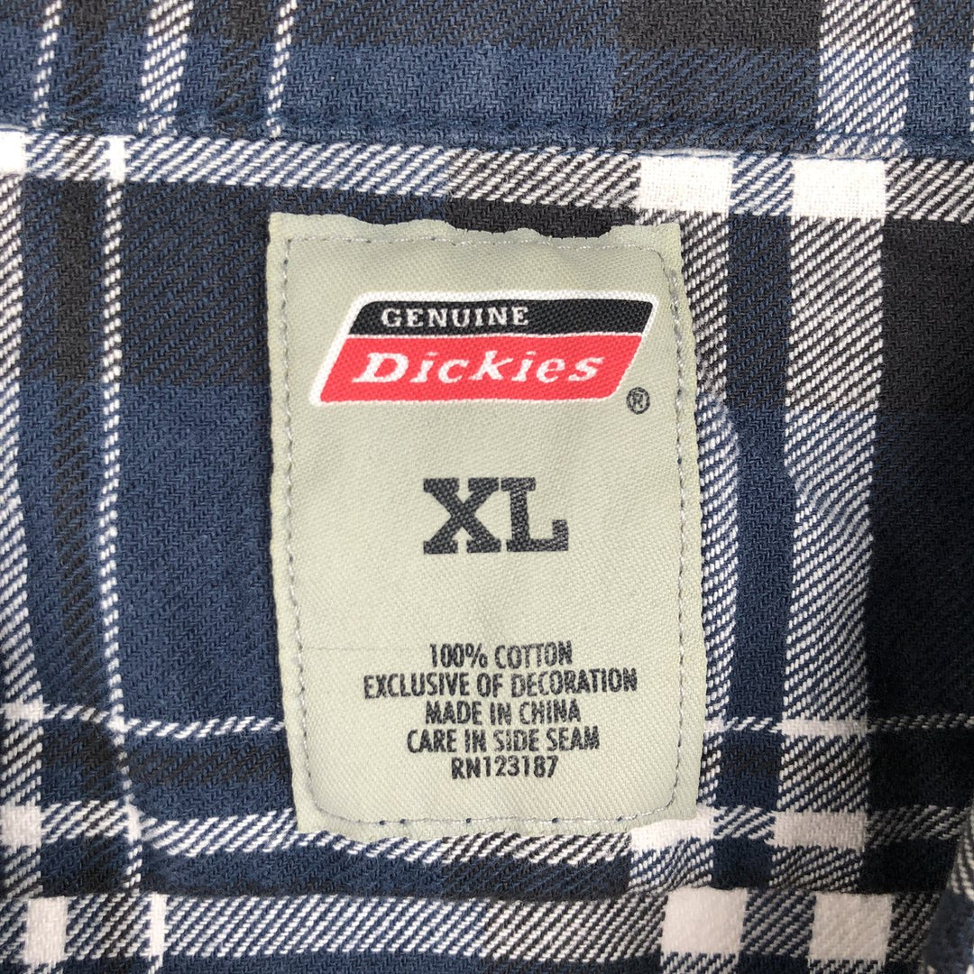 Dickies Check Pattern Short Sleeve Work Shirt Box Shirt Men's XL cotton navy blue type Vintage Second Hand