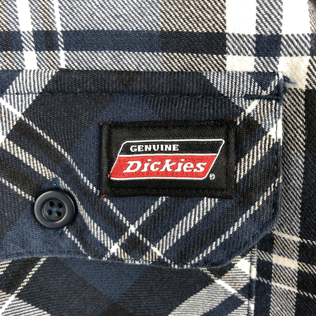 Dickies Check Pattern Short Sleeve Work Shirt Box Shirt Men's XL cotton navy blue type Vintage Second Hand