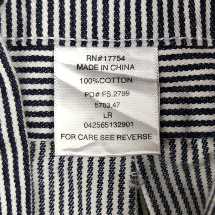 Key Stripe Pattern Half-Zip Short-Sleeve Work Shirt (Men's Size L) cotton navy blue type Vintage Second Hand