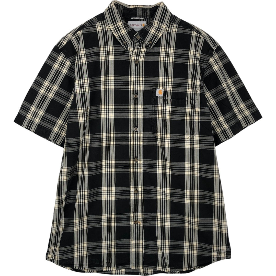 Carhartt RELAXED FIT Check Pattern Button-down Short Sleeve Work Shirt, Men's L size cotton black type Vintage Second Hand
