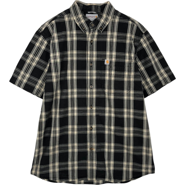 Carhartt RELAXED FIT Check Pattern Button-down Short Sleeve Work Shirt, Men's L size cotton black type Vintage Second Hand