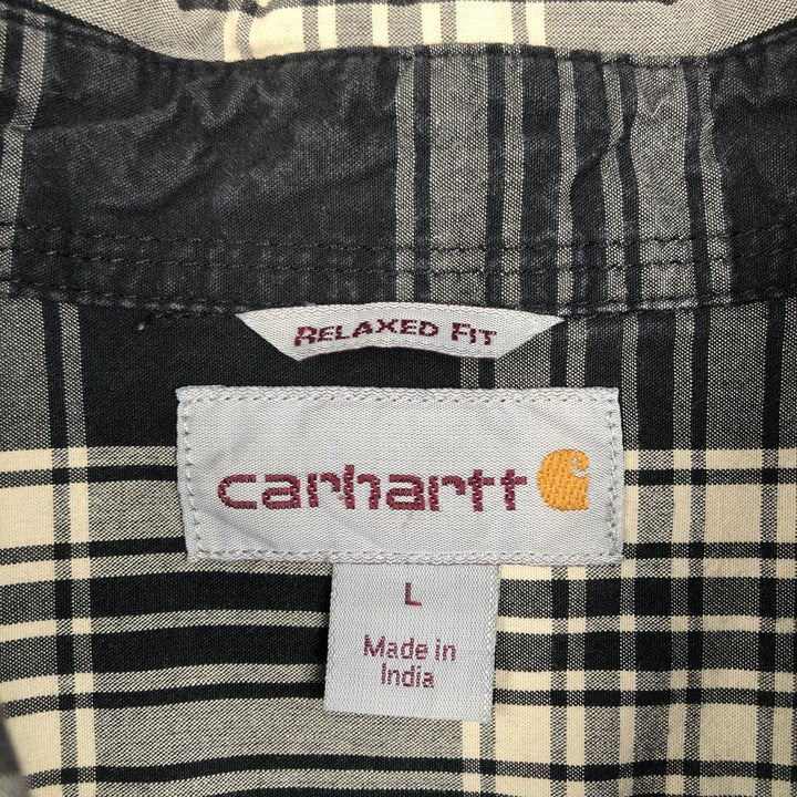 Carhartt RELAXED FIT Check Pattern Button-down Short Sleeve Work Shirt, Men's L size cotton black type Vintage Second Hand