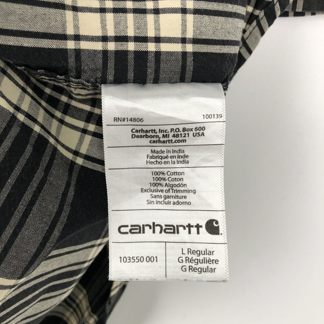 Carhartt RELAXED FIT Check Pattern Button-down Short Sleeve Work Shirt, Men's L size cotton black type Vintage Second Hand