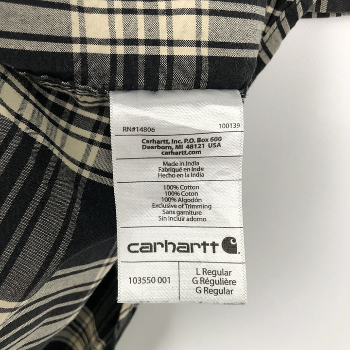 Carhartt RELAXED FIT Check Pattern Button-down Short Sleeve Work Shirt, Men's L size cotton black type Vintage Second Hand