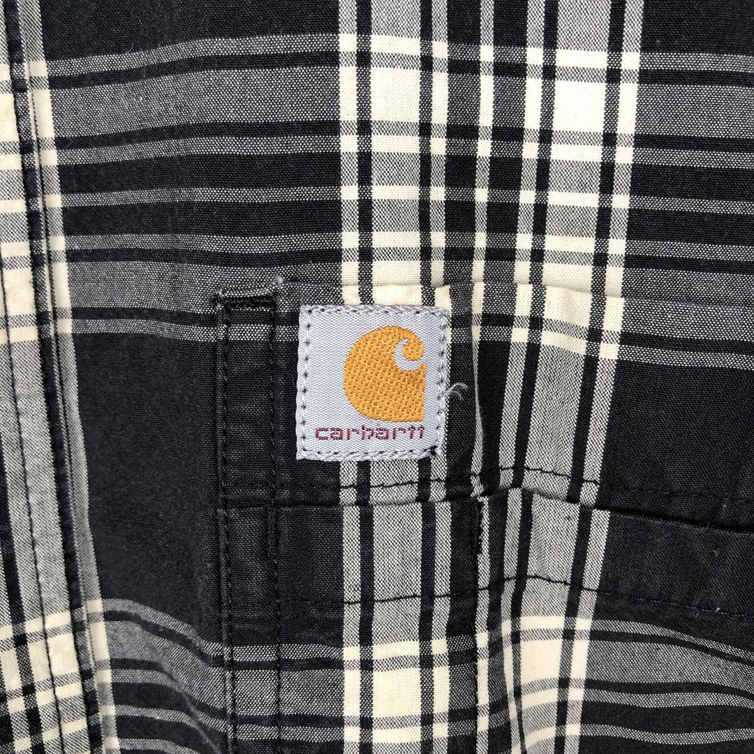 Carhartt RELAXED FIT Check Pattern Button-down Short Sleeve Work Shirt, Men's L size cotton black type Vintage Second Hand